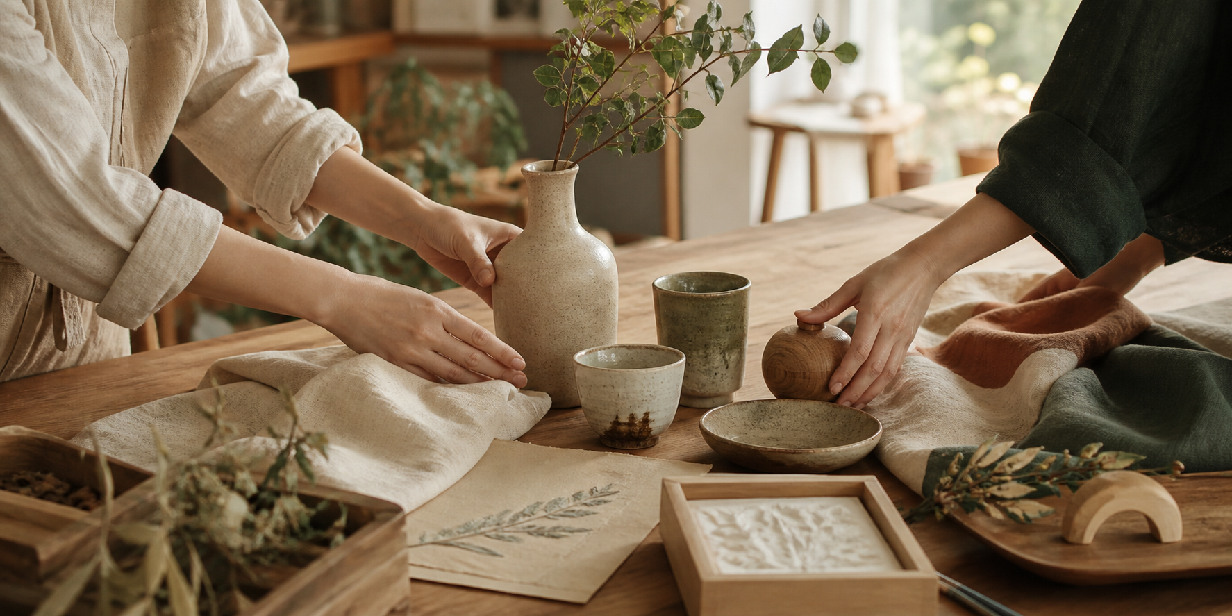 手作陶器與天然織品